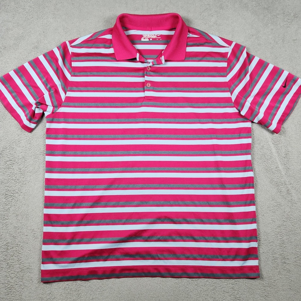 Nike Golf Tour Performance Polo Shirt Mens Size XL Pink Striped Dri-fit